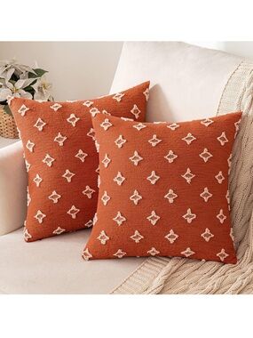 Rustic Orange Decorative Throw Pillow Covers Rhombic Jacquard Pillowcase 18x18
